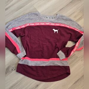 PINK Victoria's Secret Burgundy and Gray Long Sleeve Tee
